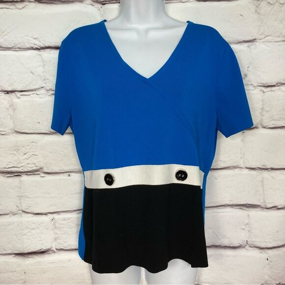 Cable & Guage SZ XL Summer Knit in Blue Black White Short Sleeves Color Blocking - Picture 1 of 12